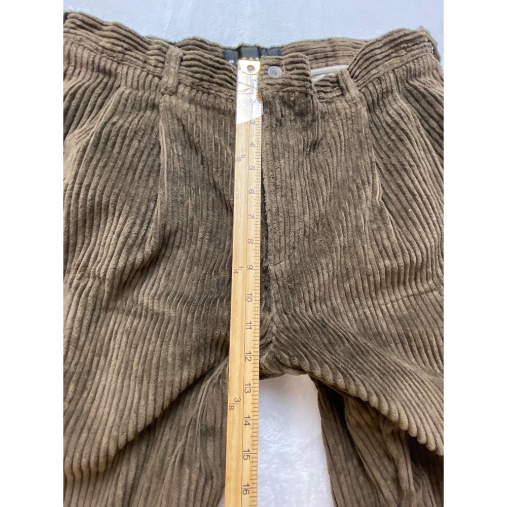 Baracuta Mens 38x34 Wide Wale Corduroy Pleated Pants Brown Olive Straight Leg - Picture 4 of 14